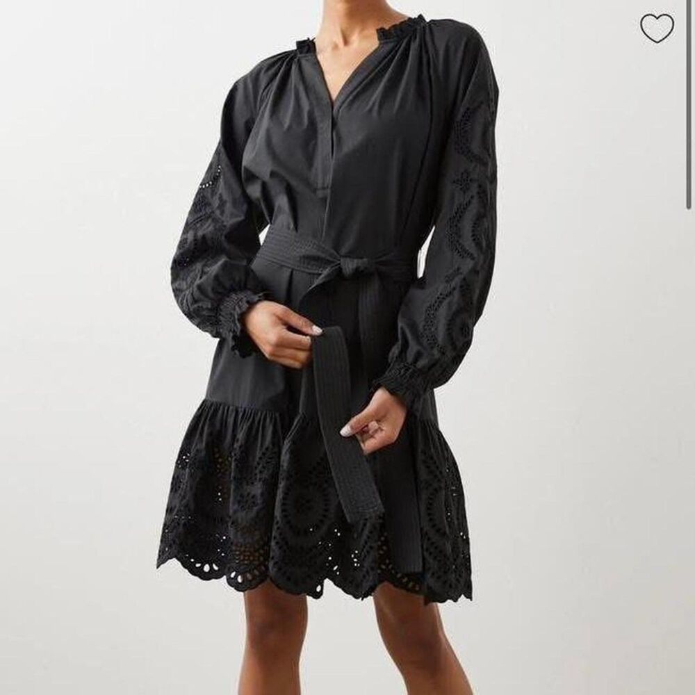 RAILS Saylor Eyelet Belted Mini Dress Black Medium